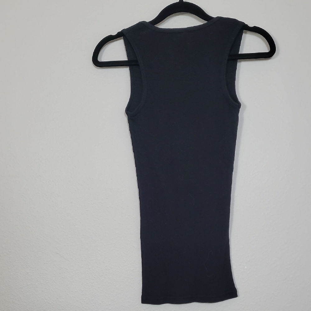 Y2K Vintage Womens Ribbed Tank Top Size M Black Crochet Floral Cotton Vintage - Picture 8 of 10